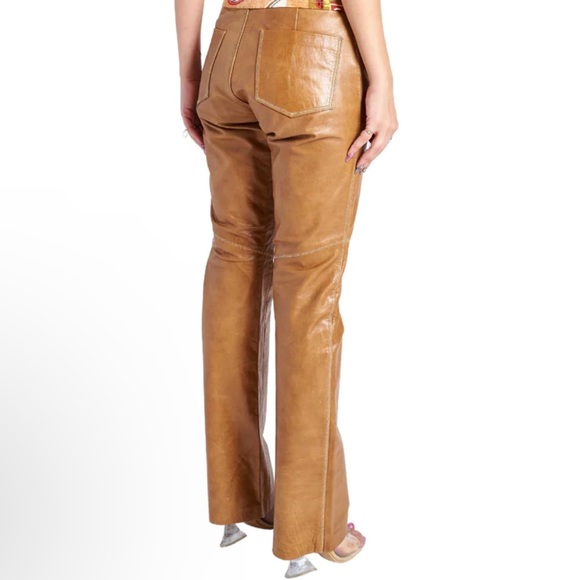 Gap Vintage Genuine Leather Bootcut High Waisted Pants Camel Tan Y2K Size 8 - Picture 2 of 14